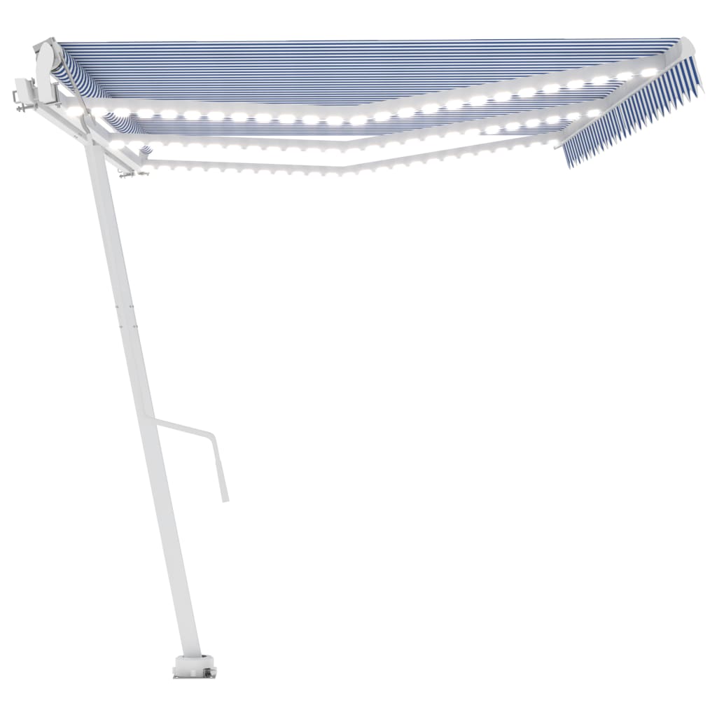 Tenda Automatica con Sensore Vento e LED 600x300 cm Blu Bianca