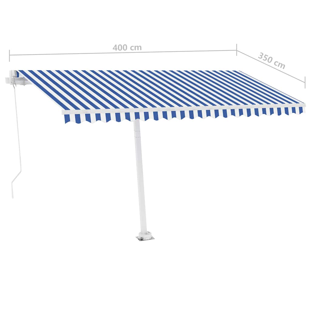 Tenda da Sole Retrattile Manuale con LED 400x350 cm Blu Bianco