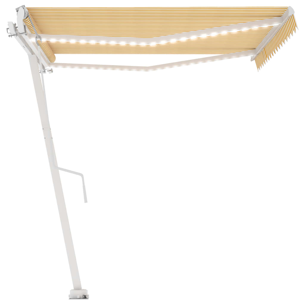 Tenda Automatica Sensore Vento e LED 450x350 cm Gialla Bianca