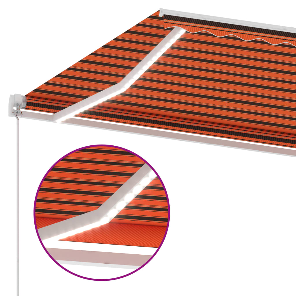 Tenda da Sole Retrattile Manuale LED 500x350 cm Arancio Marrone