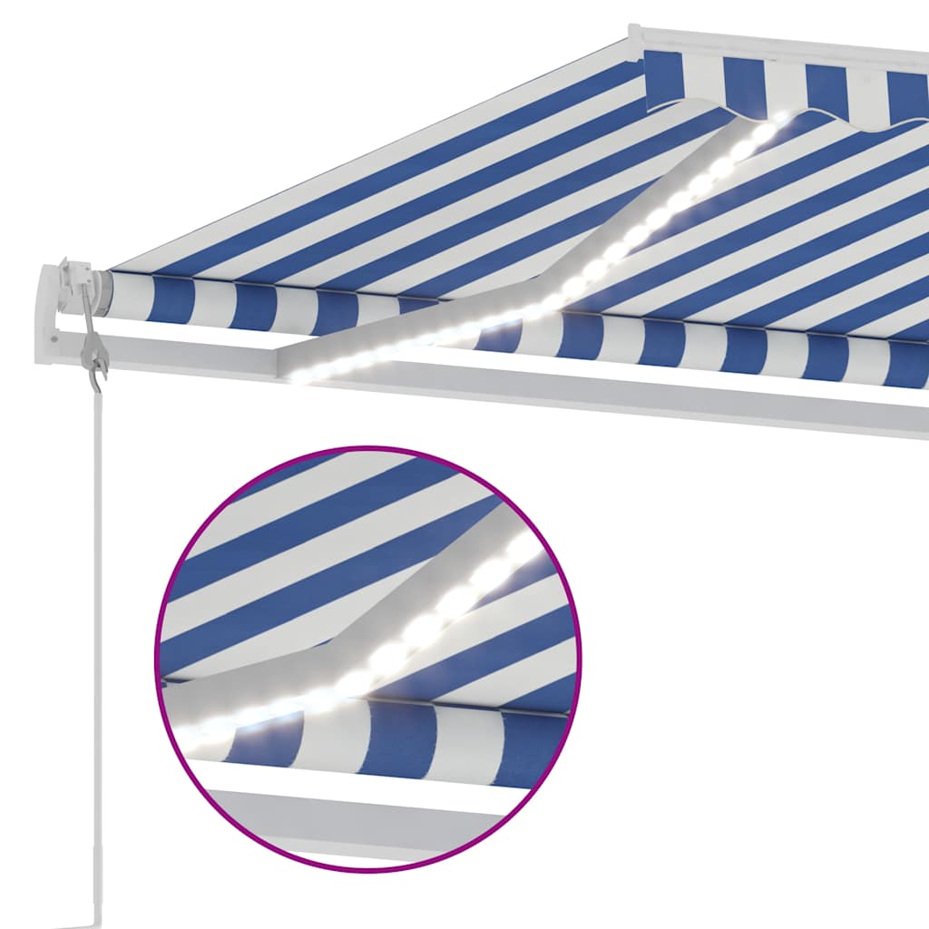 Tenda Automatica con Sensore Vento e LED 600x350 cm Blu Bianca