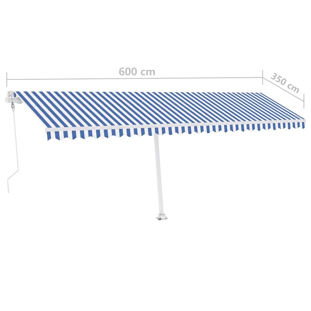 Tenda Automatica con Sensore Vento e LED 600x350 cm Blu Bianca