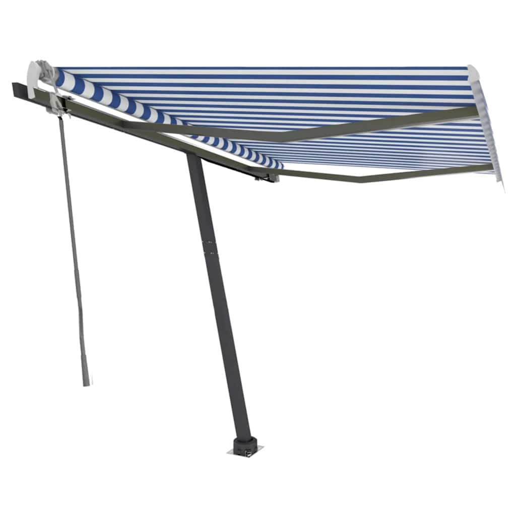 Tenda da Sole Retrattile Manuale con LED 300x250cm Blu e Bianco