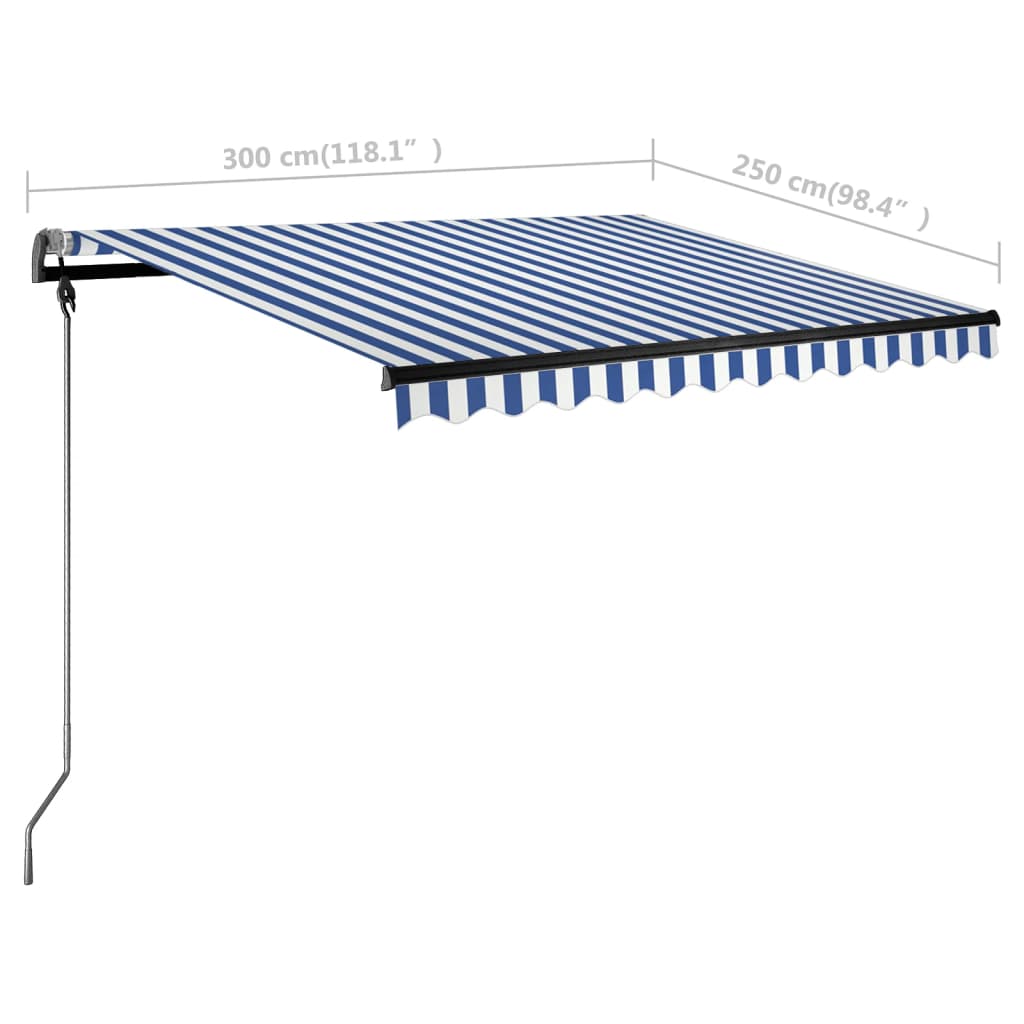 Tenda Automatica con Sensore Vento e LED 300x250 cm Blu Bianca