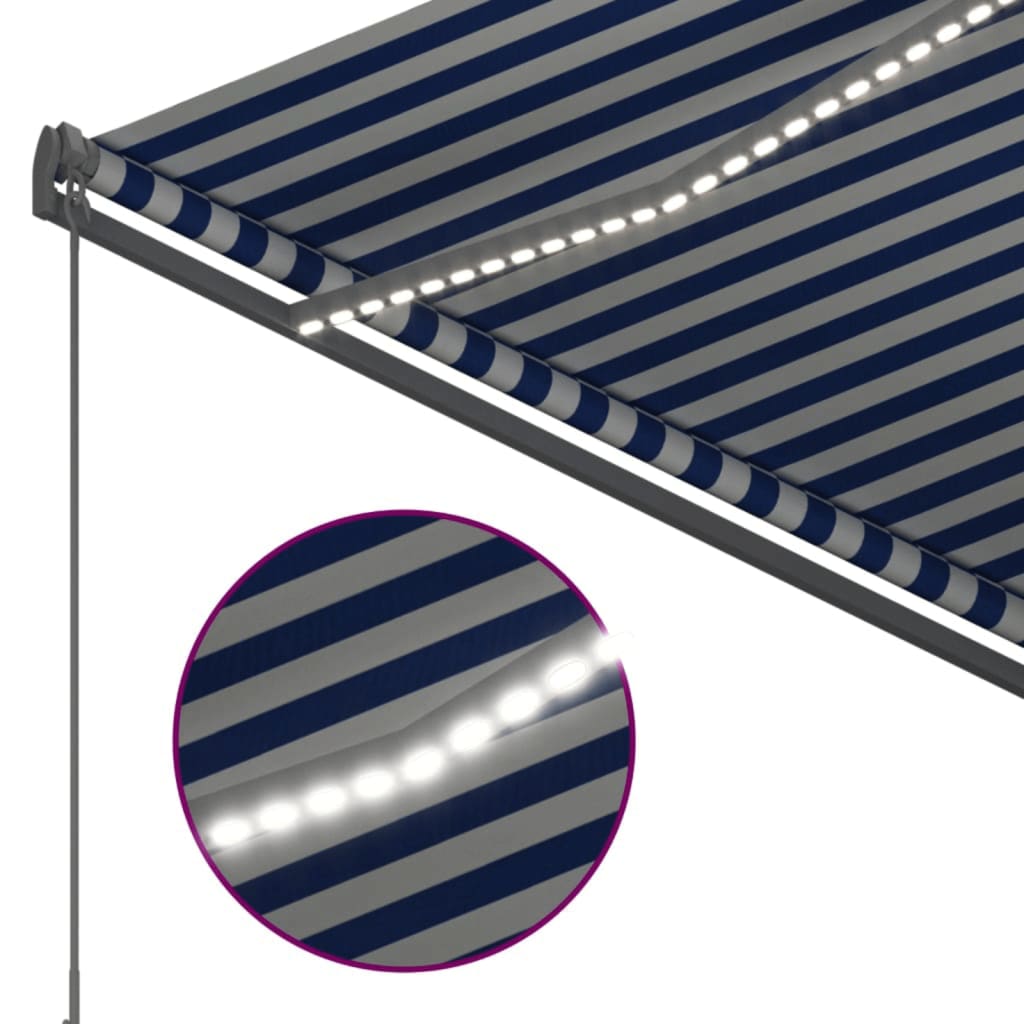 Tenda Automatica con Sensore Vento e LED 300x250 cm Blu Bianca