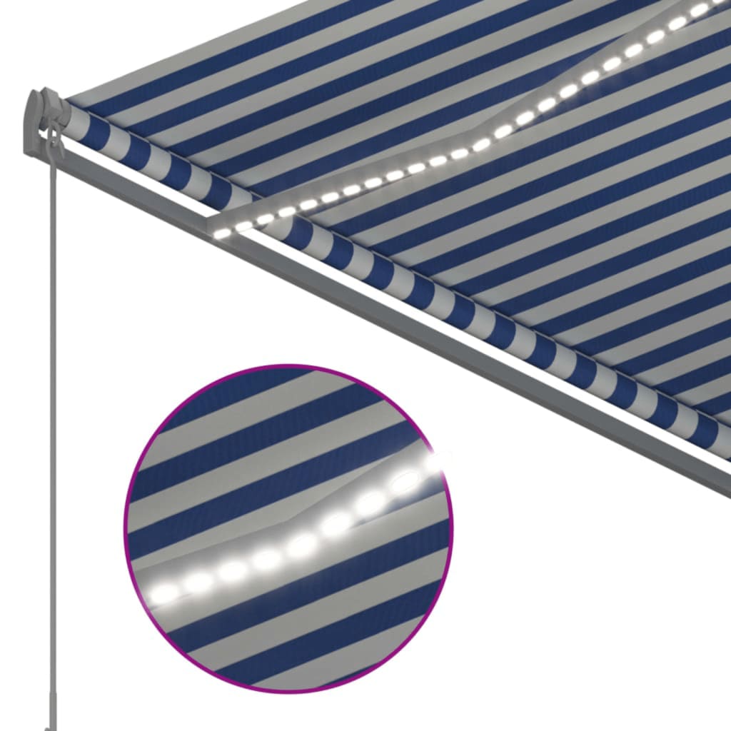 Tenda Automatica con Sensore Vento e LED 350x250 cm Blu Bianca