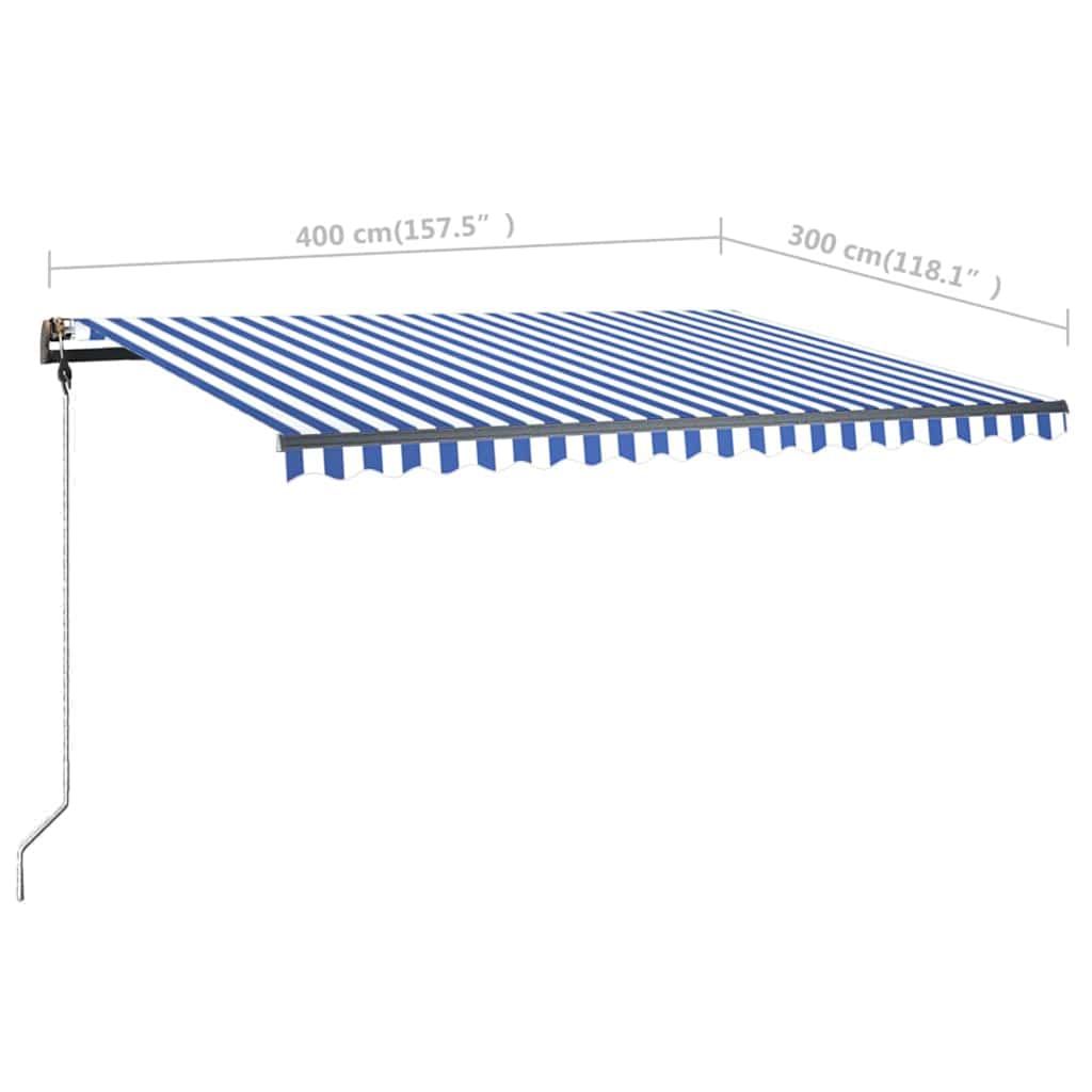 Tenda da Sole Retrattile Manuale con LED 400x300cm Blu e Bianca