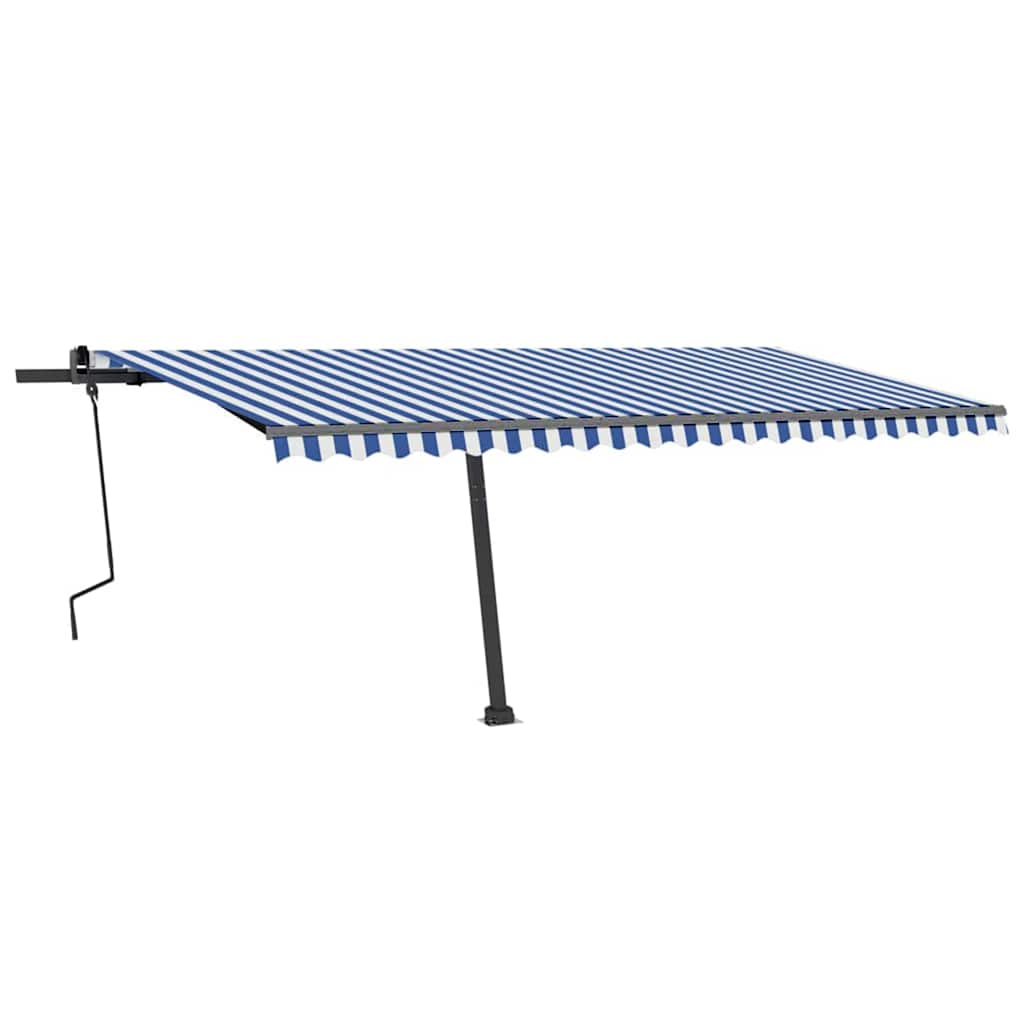 Tenda da Sole Retrattile Manuale con LED 500x300cm Blu e Bianca