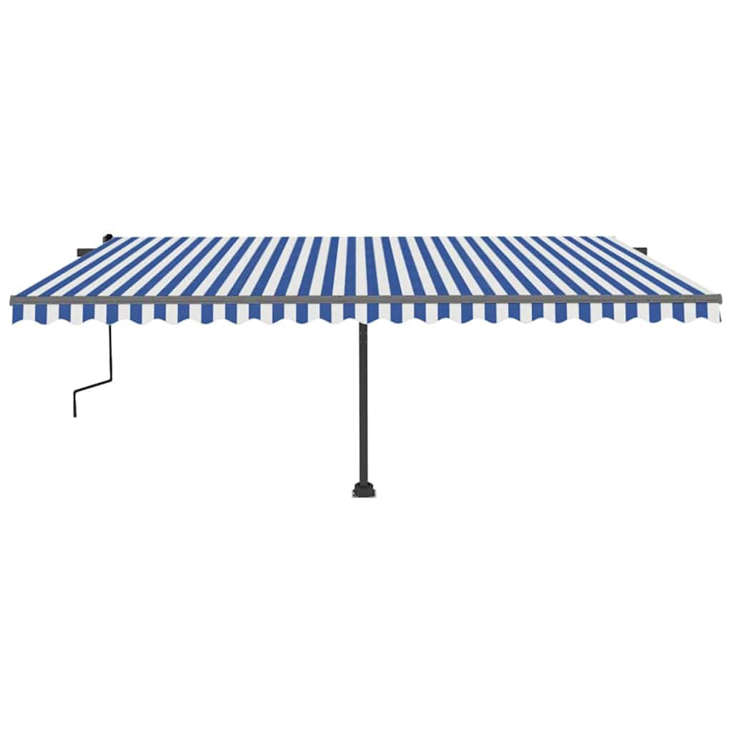 Tenda da Sole Retrattile Manuale con LED 500x300cm Blu e Bianca
