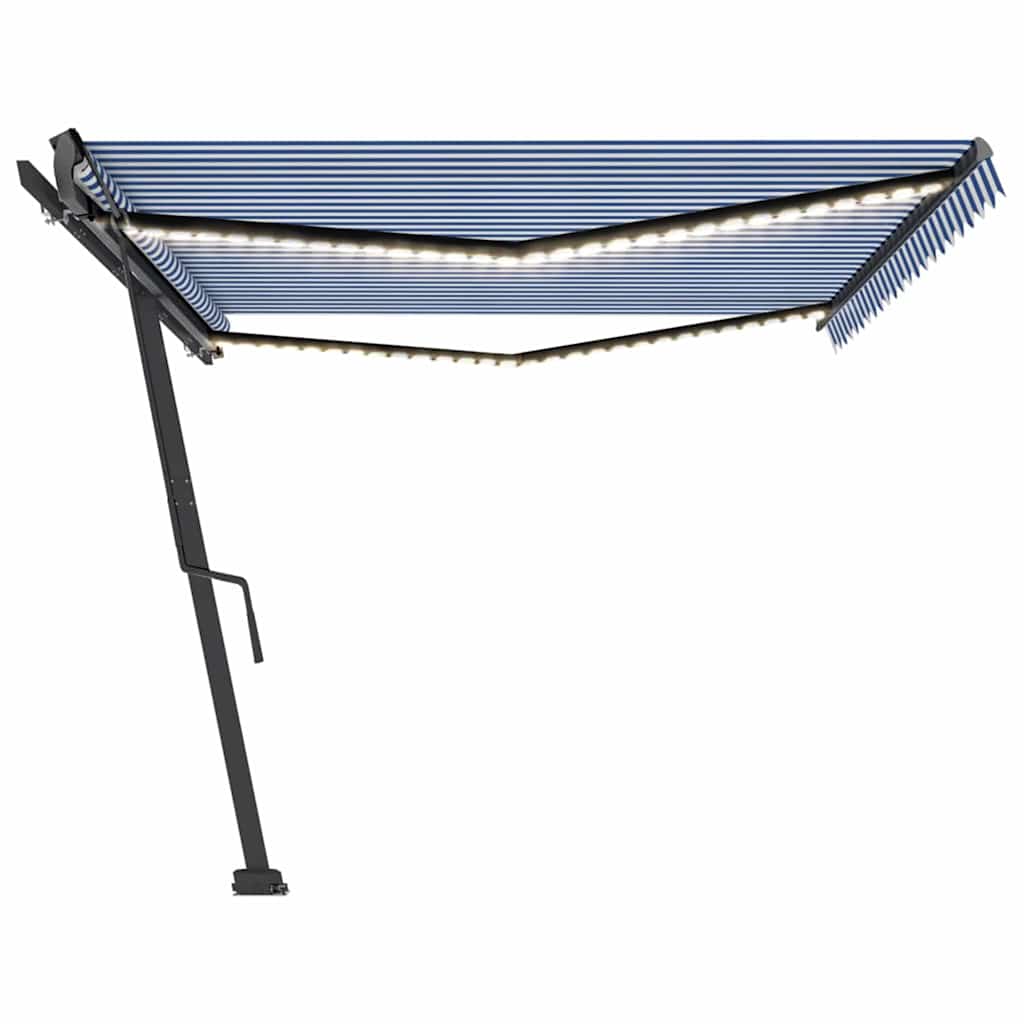Tenda da Sole Retrattile Manuale con LED 500x300cm Blu e Bianca