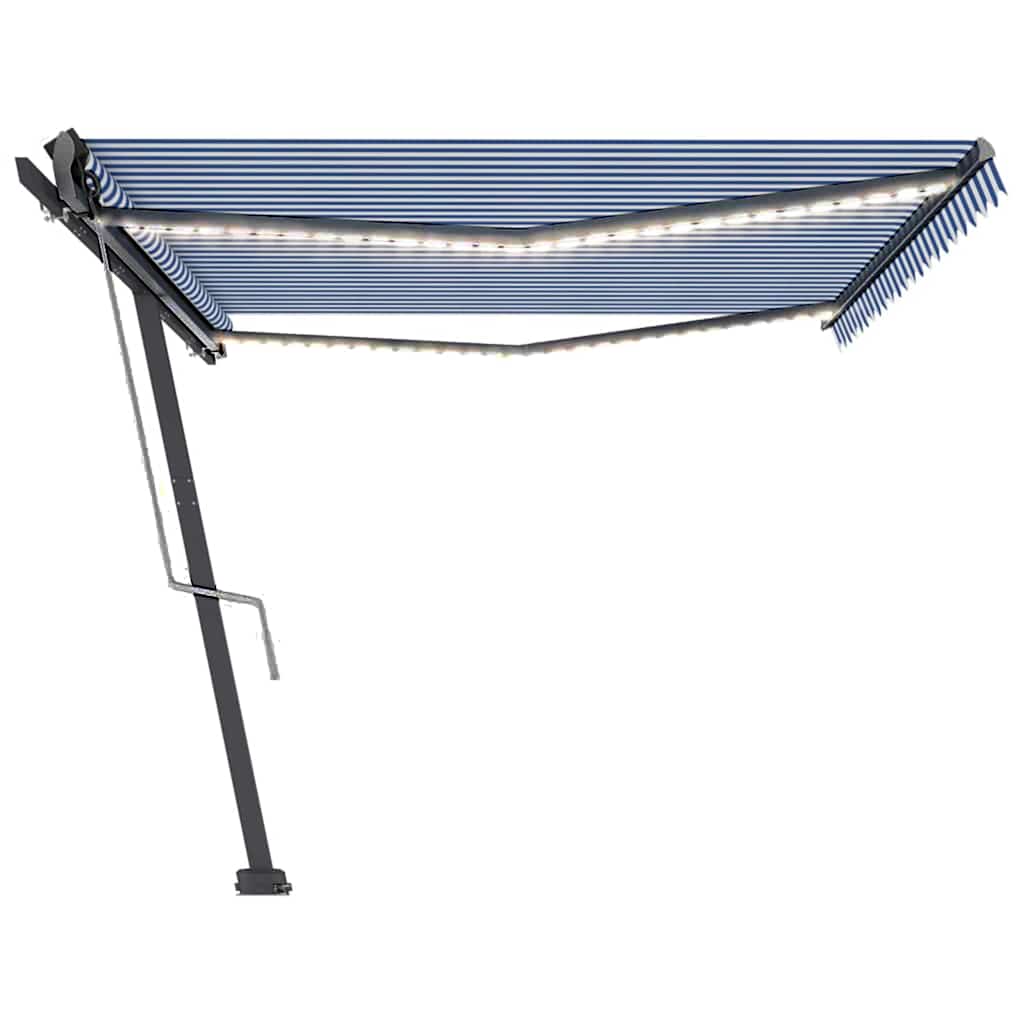 Tenda Automatica con Sensore Vento e LED 500x300 cm Blu Bianca