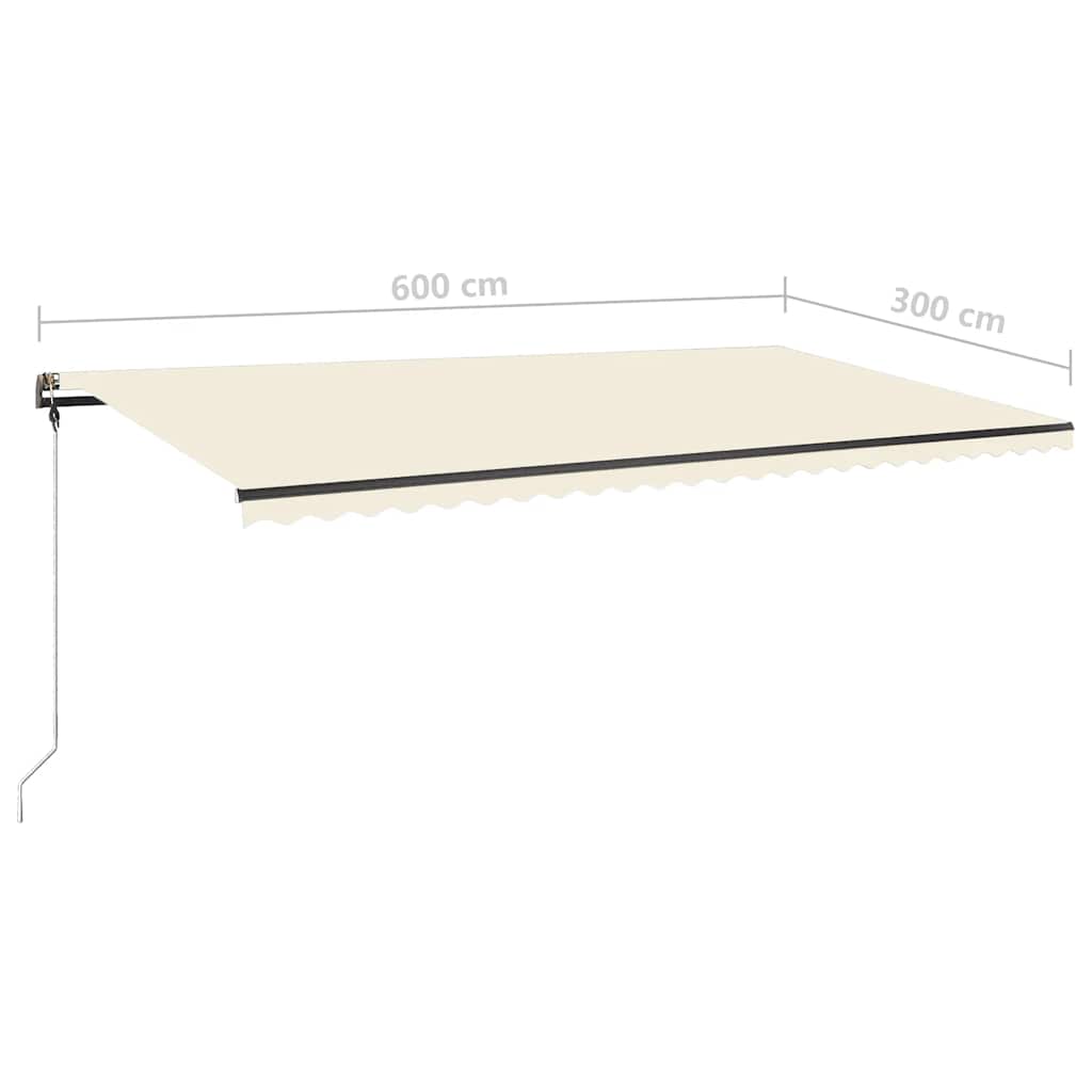 Tenda da Sole Retrattile Manuale con LED 600x300 cm Crema