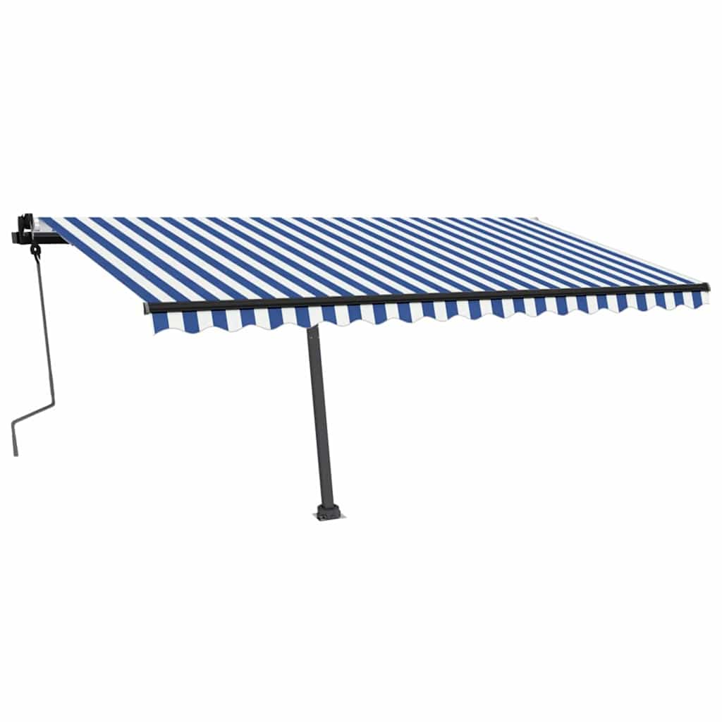 Tenda Retrattile Manuale con Palo 400x350 cm Blu/Bianco