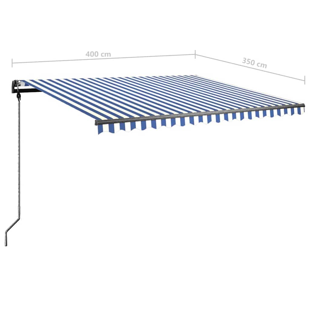 Tenda da Sole Retrattile Manuale con LED 400x350 cm Blu Bianco