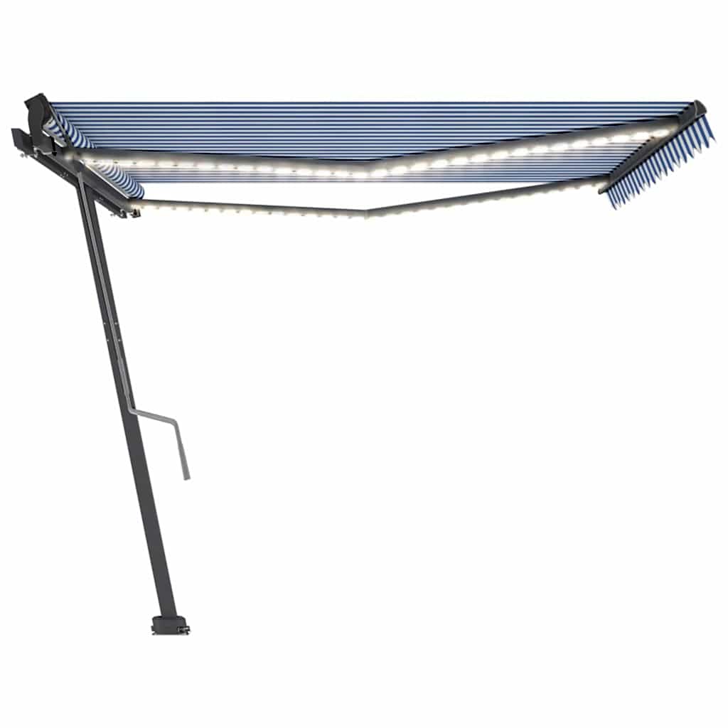Tenda da Sole Retrattile Manuale con LED 400x350 cm Blu Bianco