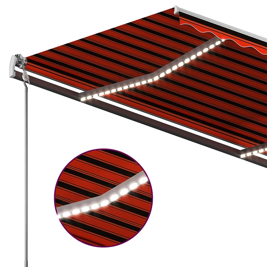 Tenda da Sole Retrattile Manuale LED 450x350 cm Arancio Marrone