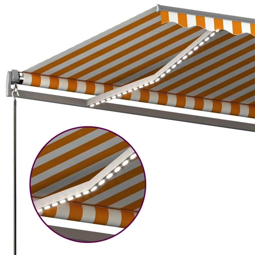 Tenda Automatica Sensore Vento e LED 450x350 cm Gialla Bianca