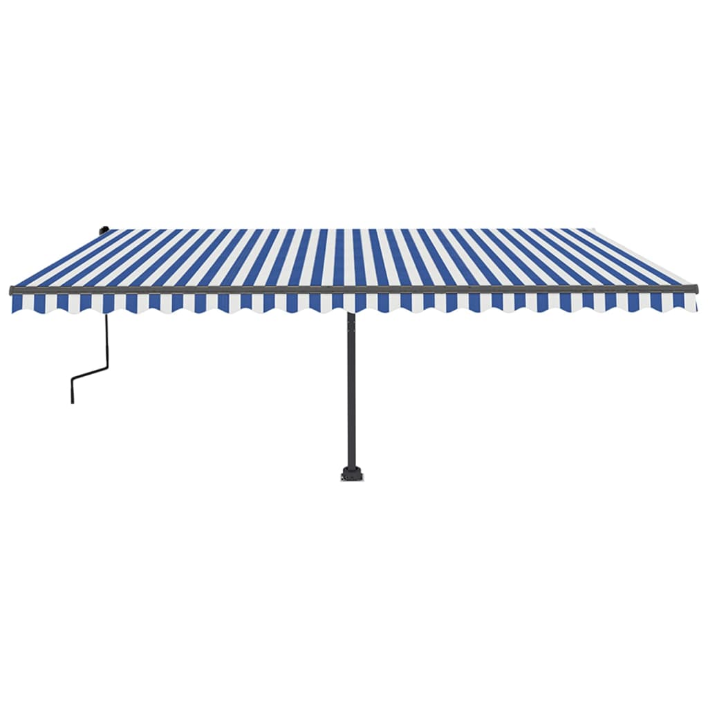 Tenda da Sole Retrattile Manuale LED 500x350 cm Blu e Bianca