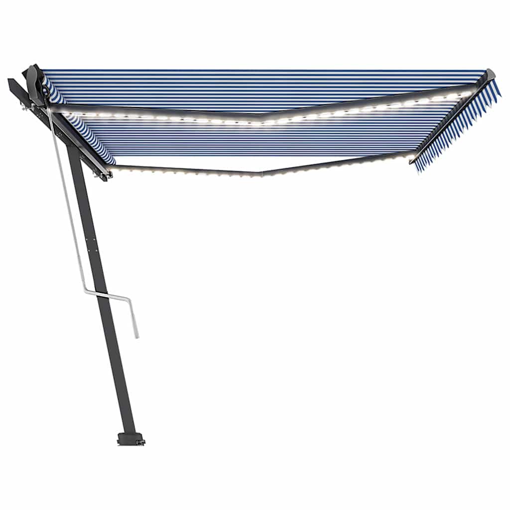 Tenda Automatica con Sensore Vento e LED 500x350 cm Blu Bianca