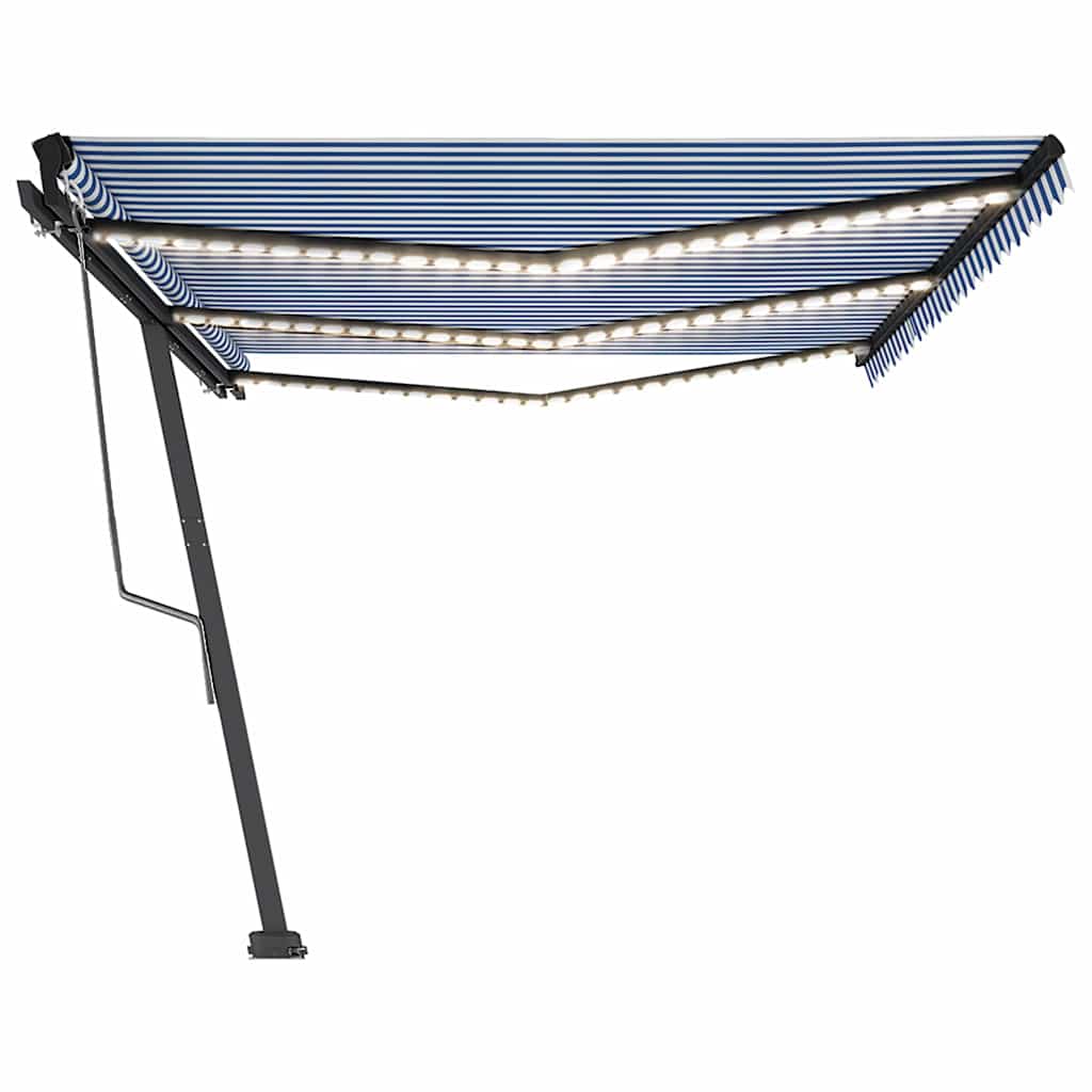 Tenda Automatica con Sensore Vento e LED 600x350 cm Blu Bianca