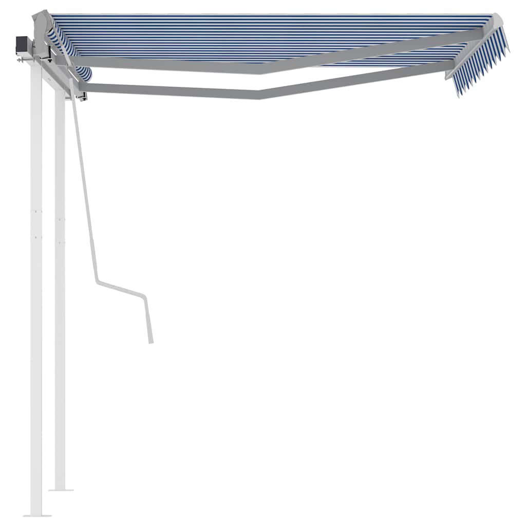 Tenda da Sole Retrattile Manuale con Pali 3x2,5 m Blu e Bianca