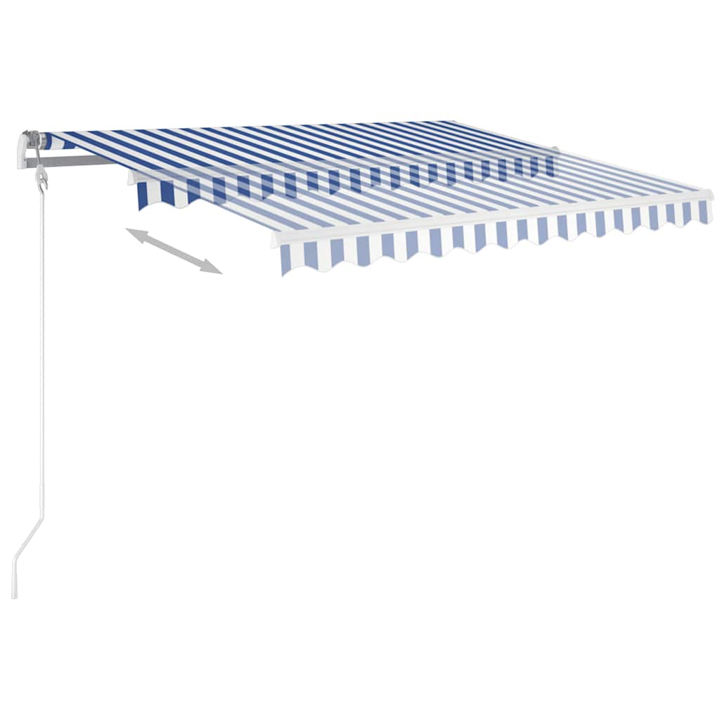 Tenda da Sole Retrattile Manuale con Pali 3x2,5 m Blu e Bianca