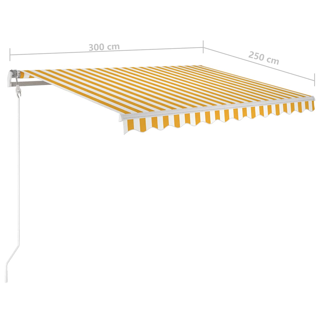 Tenda da Sole Retrattile Manuale e Pali 3x2,5 m Gialla e Bianca