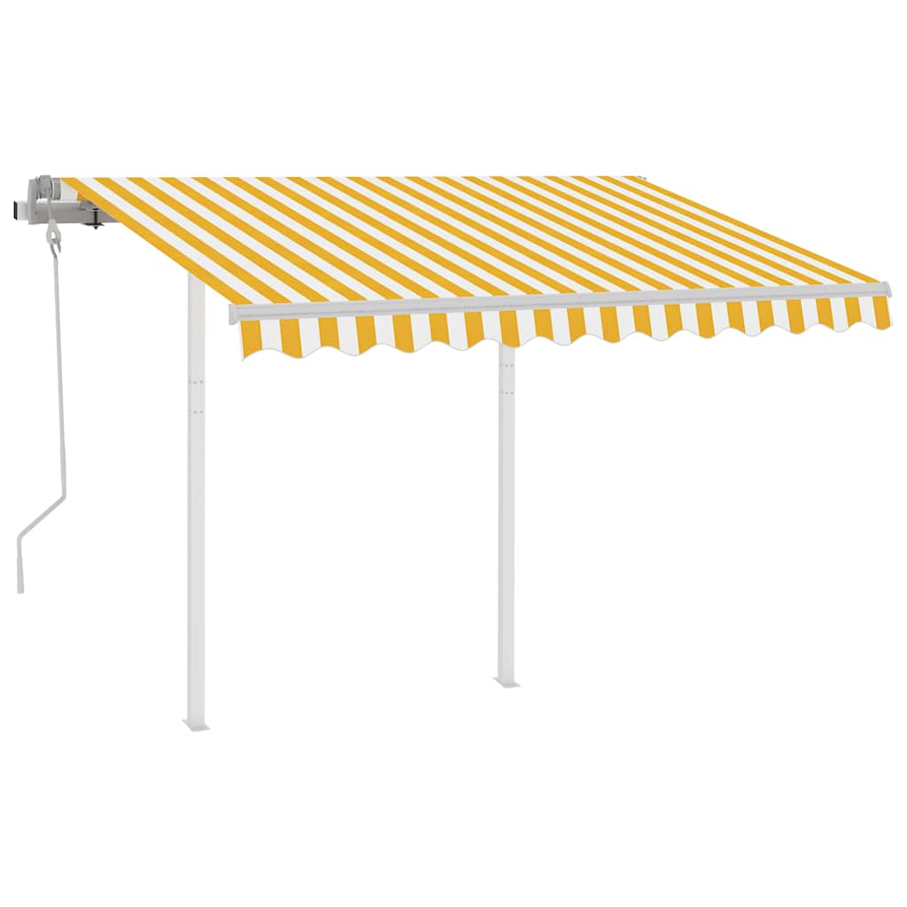 Tenda da Sole Retrattile Manuale e Pali 3x2,5 m Gialla e Bianca