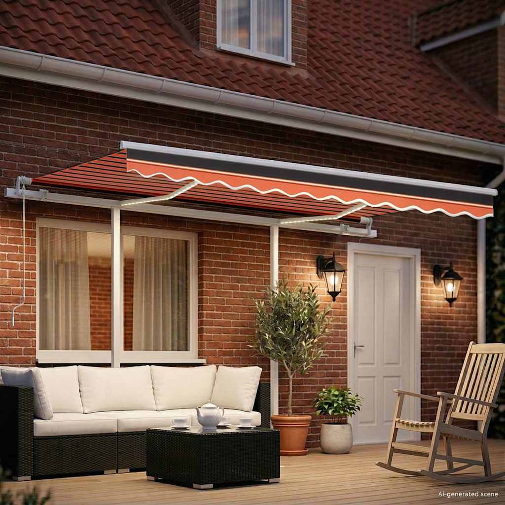 Tenda da Sole Retrattile Manuale LED 3x2,5cm Arancio Marrone