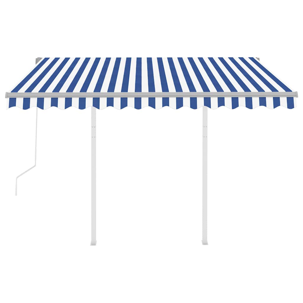 Tenda da Sole Retrattile Automatica con Pali 3x2,5m Blu Bianca