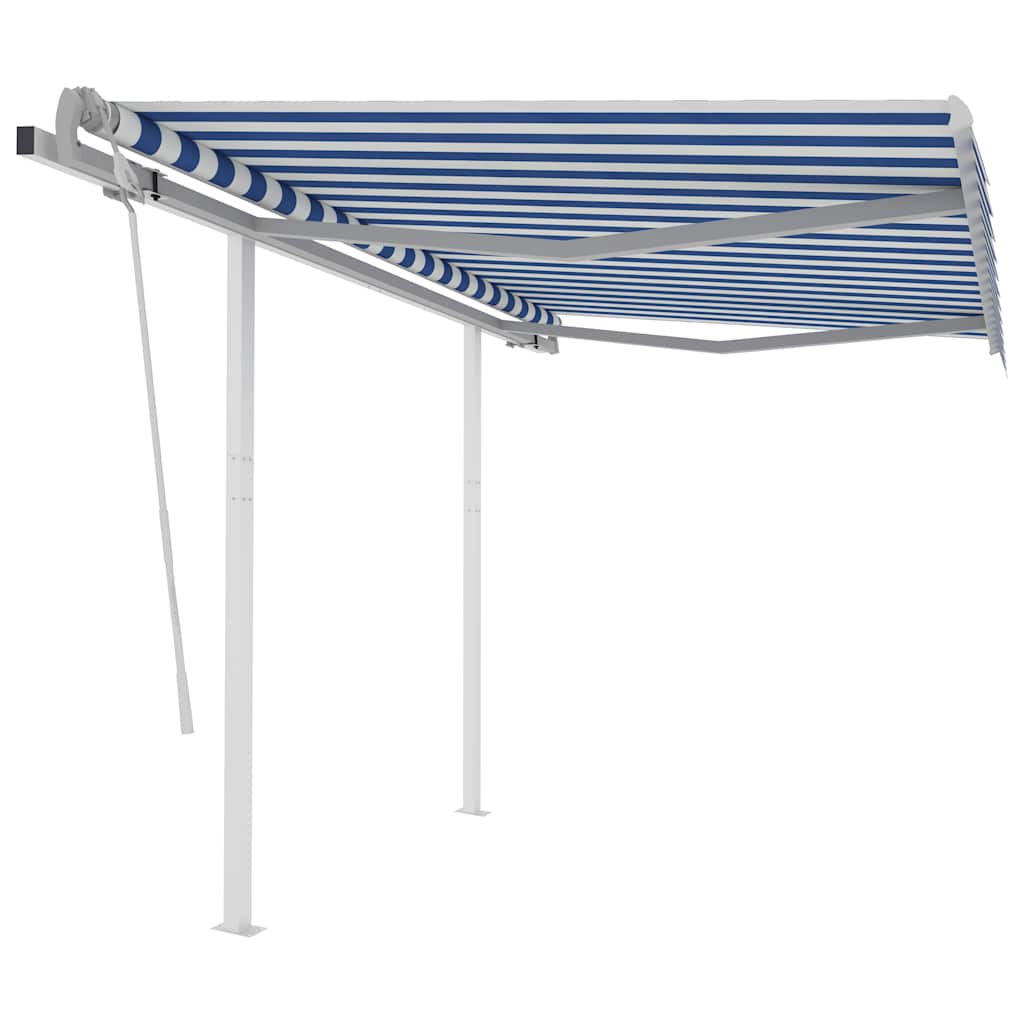 Tenda da Sole Retrattile Manuale con Pali 3,5x2,5m Blu e Bianca