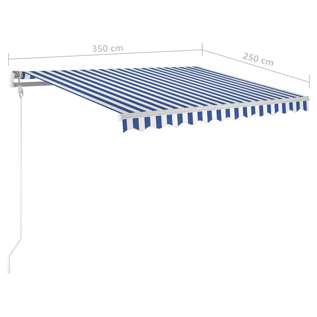 Tenda retrattile blu e bianca 350 x 250 cm con LED solari