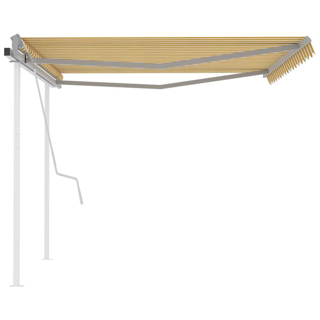 Tenda da Sole Retrattile Manuale con Pali 4x3m Gialla e Bianca