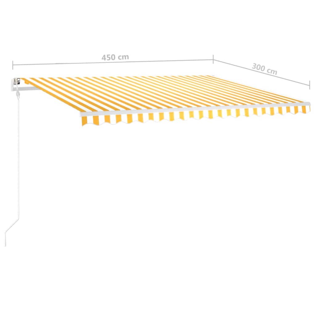 Tenda da Sole Retrattile Manuale con Pali 4,5x3 m Gialla Bianca