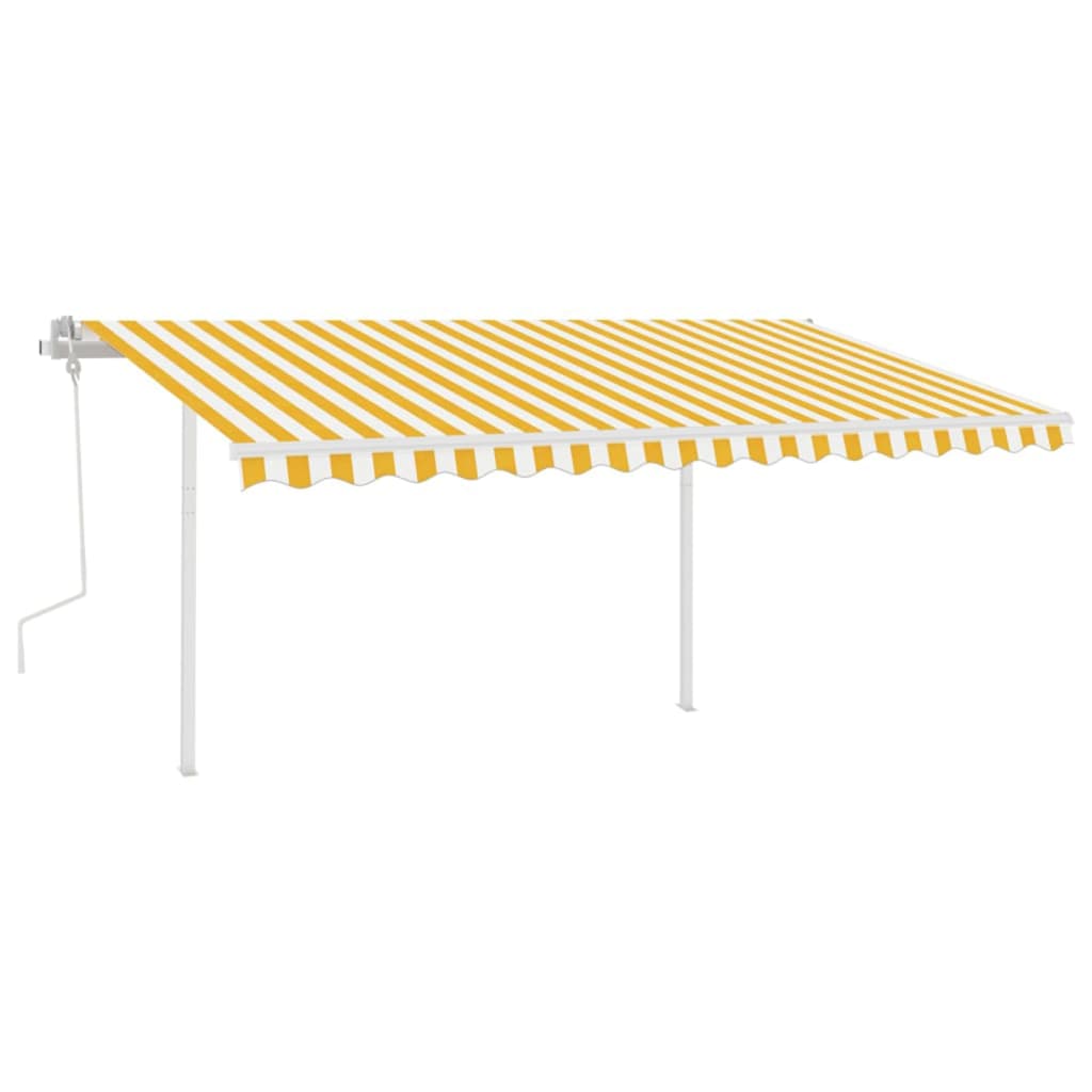 Tenda da Sole Retrattile Manuale con Pali 4,5x3 m Gialla Bianca