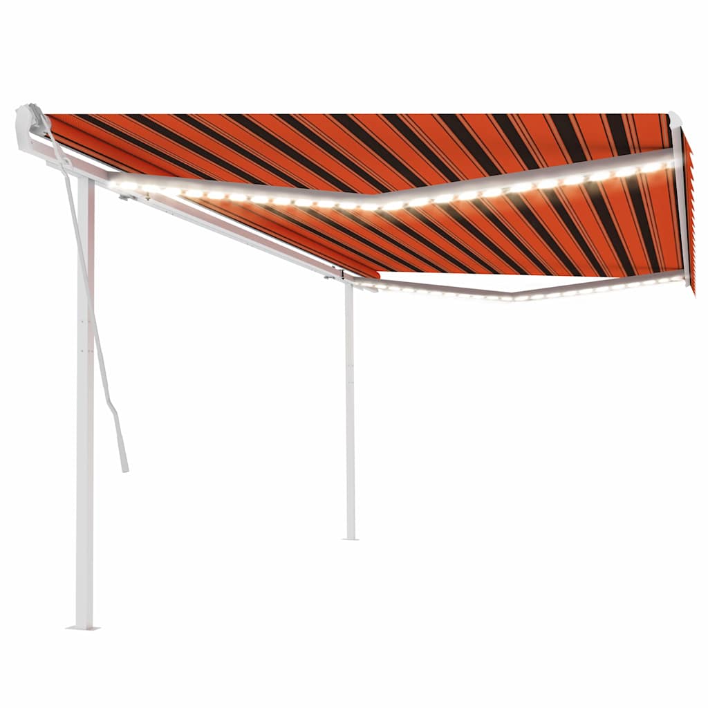 Tenda da Sole Retrattile Manuale LED 5x3 m Arancione Marrone