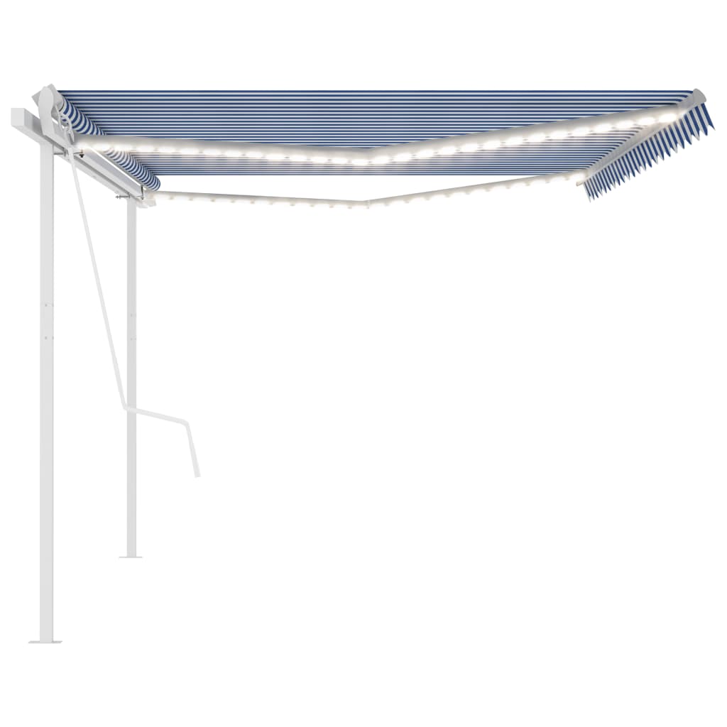 Tenda Automatica con Sensore Vento e LED 5x3 m Blu Bianca