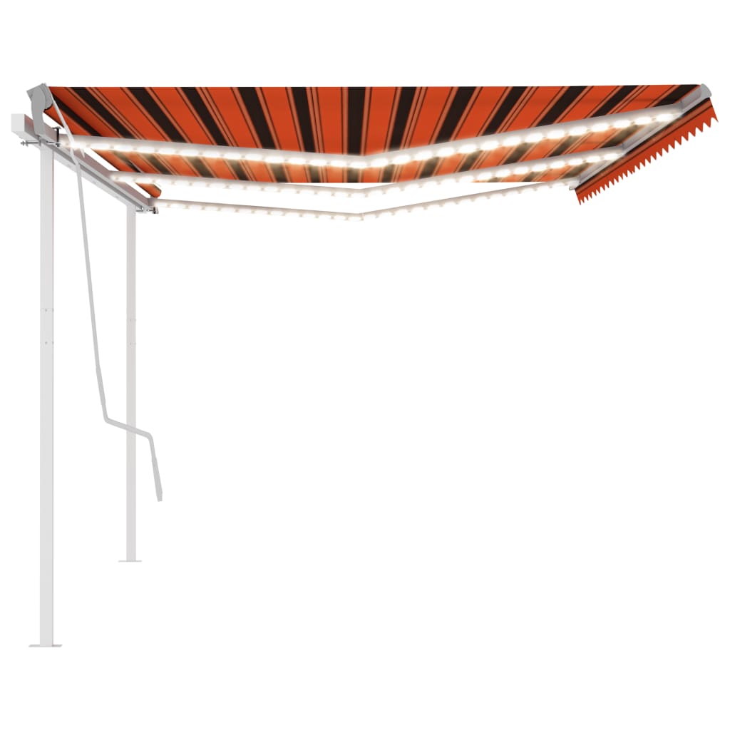 Tenda da Sole Retrattile Manuale con LED 6x3m Arancione Marrone