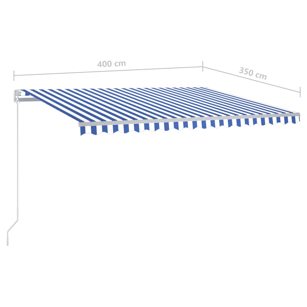Tenda da Sole Retrattile Automatica con Pali 4x3,5 m Blu Bianca