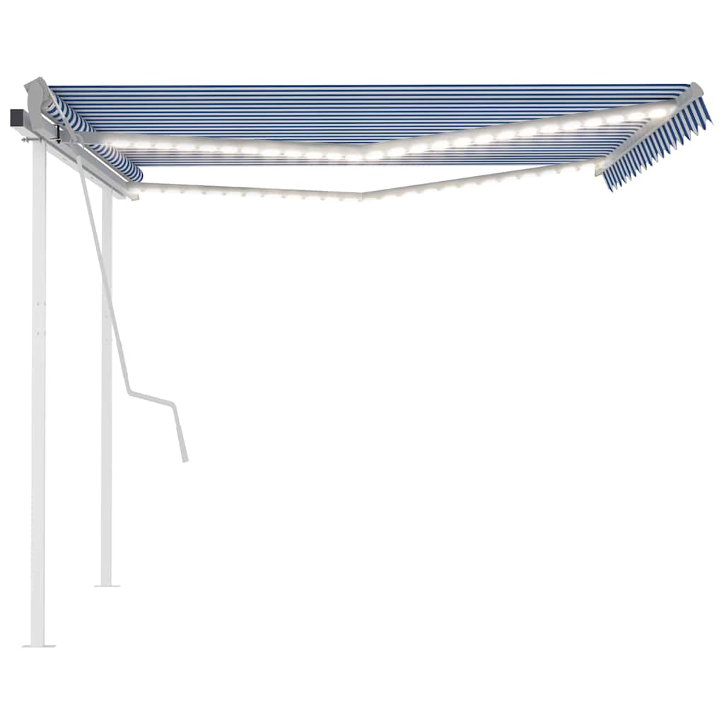 Tenda da Sole Retrattile Manuale con LED 4,5x3,5 m Blu e Bianca