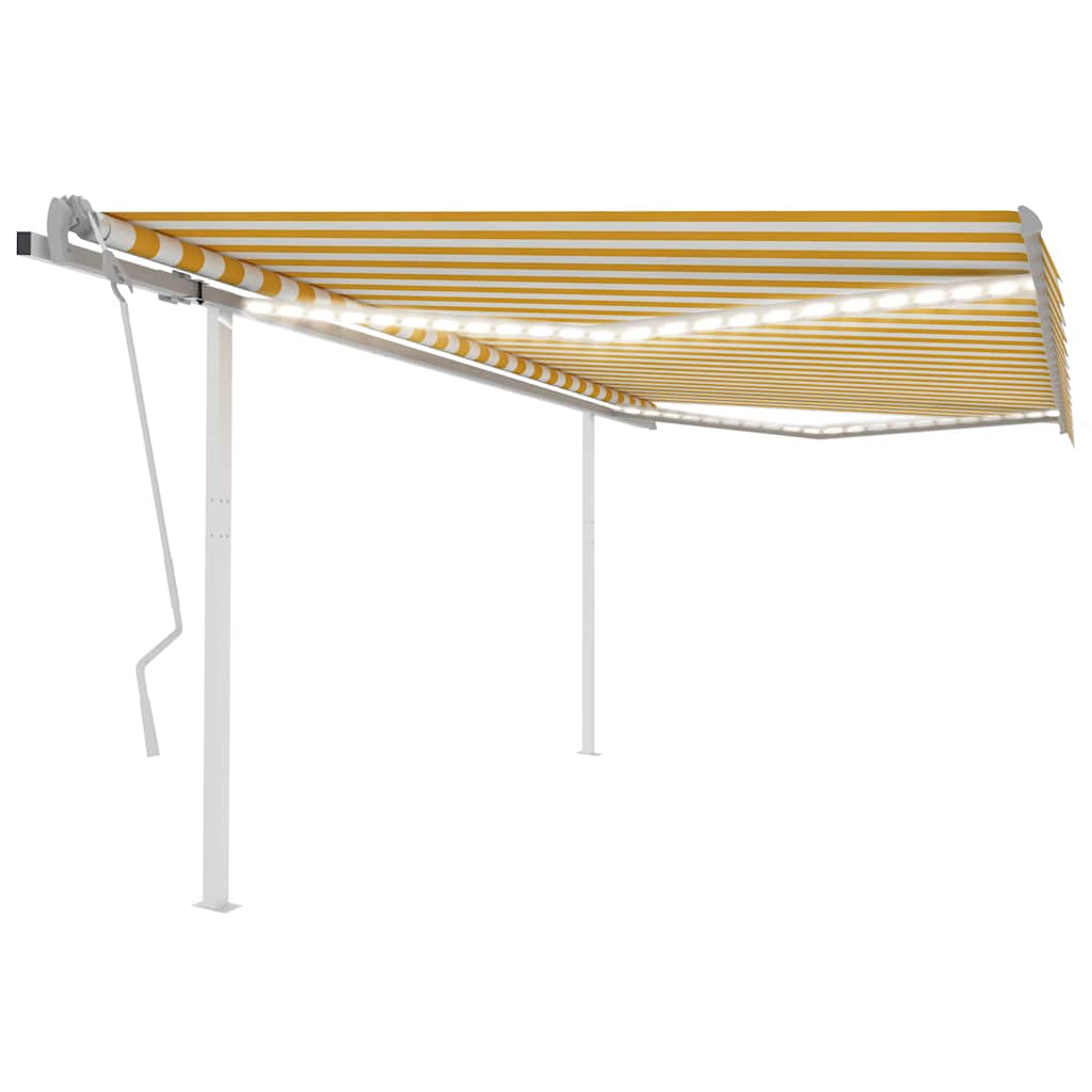 Tenda da Sole Retrattile Manuale con LED 4,5x3,5m Gialla Bianca