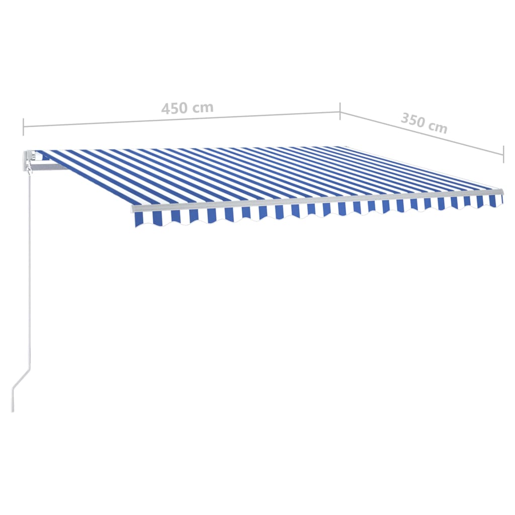 Tenda da Sole Retrattile Automatica e Pali 4,5x3,5 m Blu Bianca