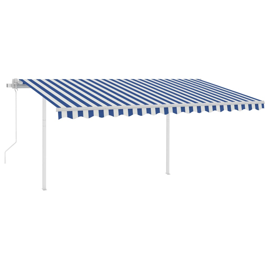 Tenda da Sole Retrattile Automatica e Pali 4,5x3,5 m Blu Bianca