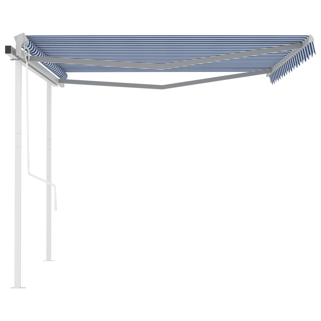 Tenda da Sole Retrattile Automatica e Pali 4,5x3,5 m Blu Bianca