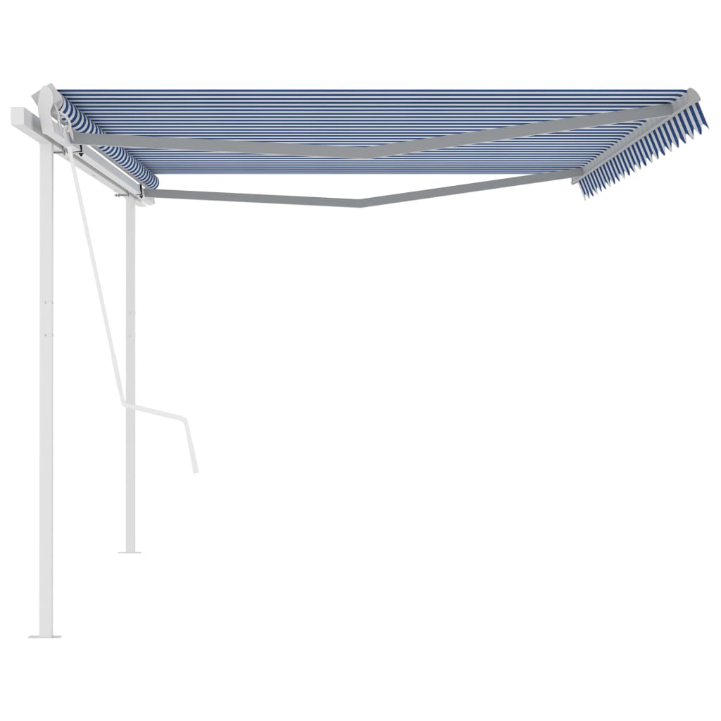 Tenda da Sole Retrattile Automatica con Pali 5x3,5 m Blu Bianca