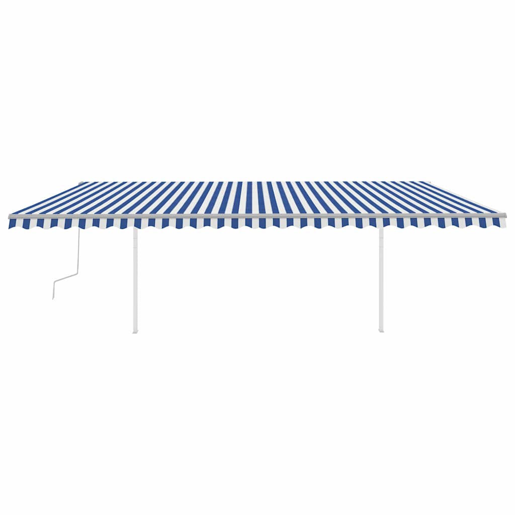 Tenda da Sole Retrattile Manuale con Pali 6x3,5 m Blu e Bianca