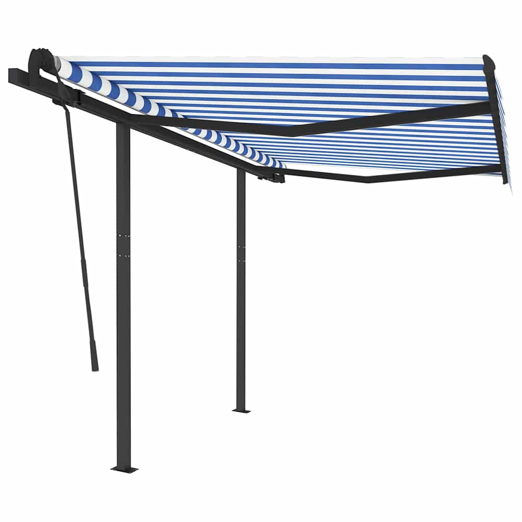 Tenda da Sole Retrattile Automatica con Pali 3x2,5m Blu/ Bianca