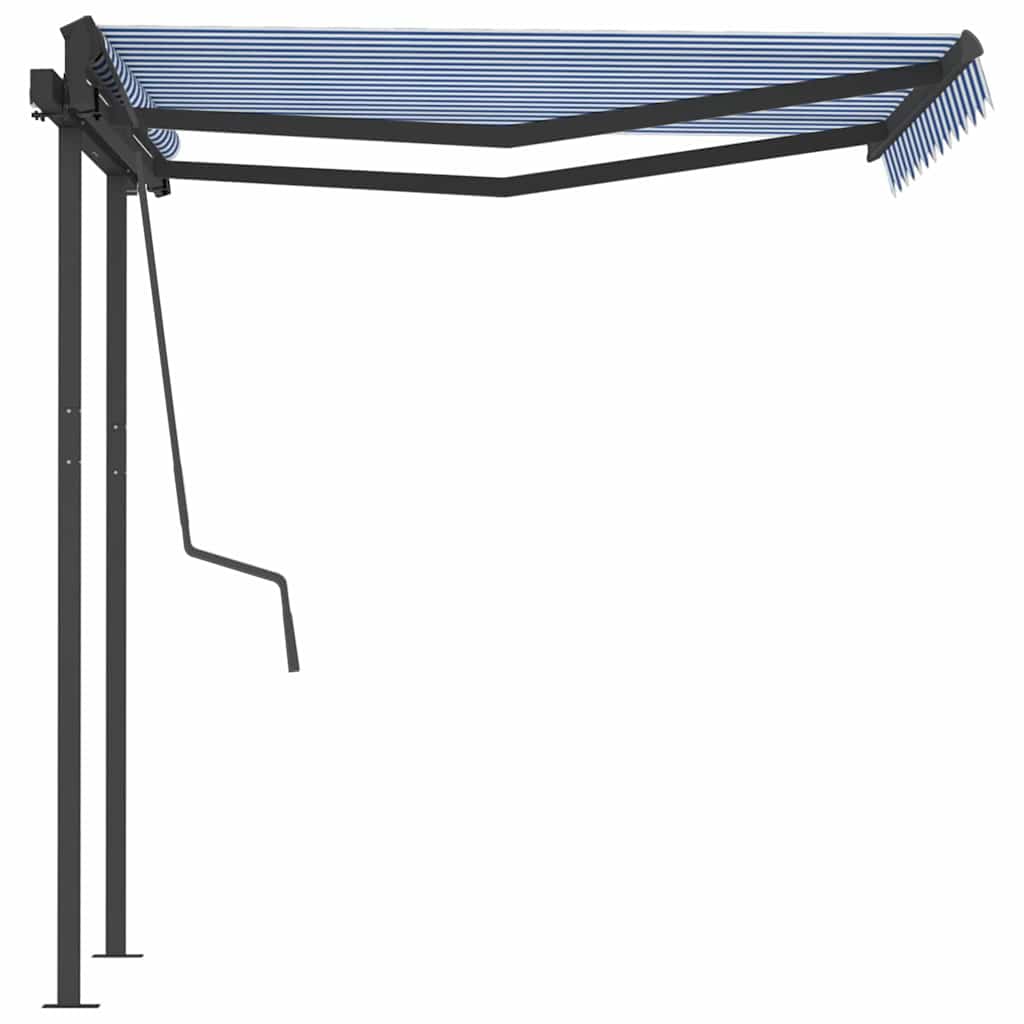 Tenda da Sole Retrattile Automatica con Pali 3x2,5m Blu/ Bianca
