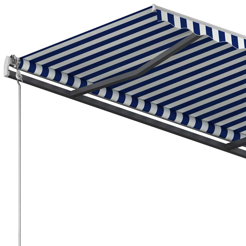 Tenda da Sole Retrattile Automatica con Pali 3x2,5m Blu/ Bianca