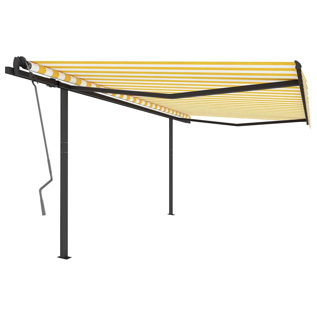Tenda da Sole Retrattile Manuale con Pali 4x3 m Gialla e Bianca